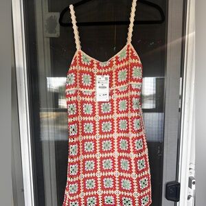 Colorful Crochet Square Pattern Dress Zara